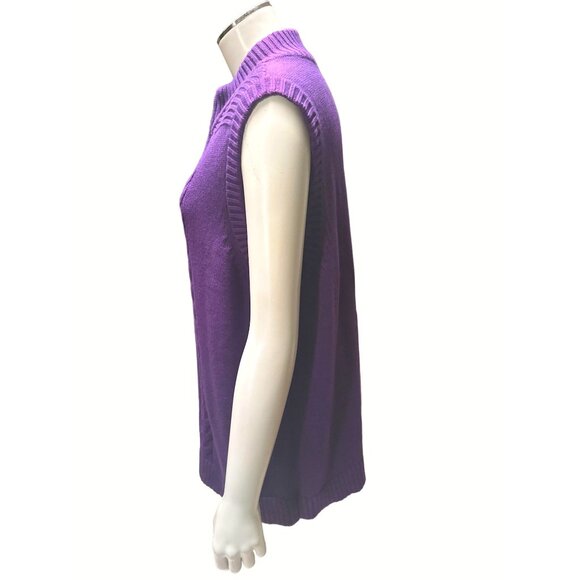 Christopher & Banks Purple Cable Knit Sleeveless Sweater Vest L all Cotton - Picture 2 of 9